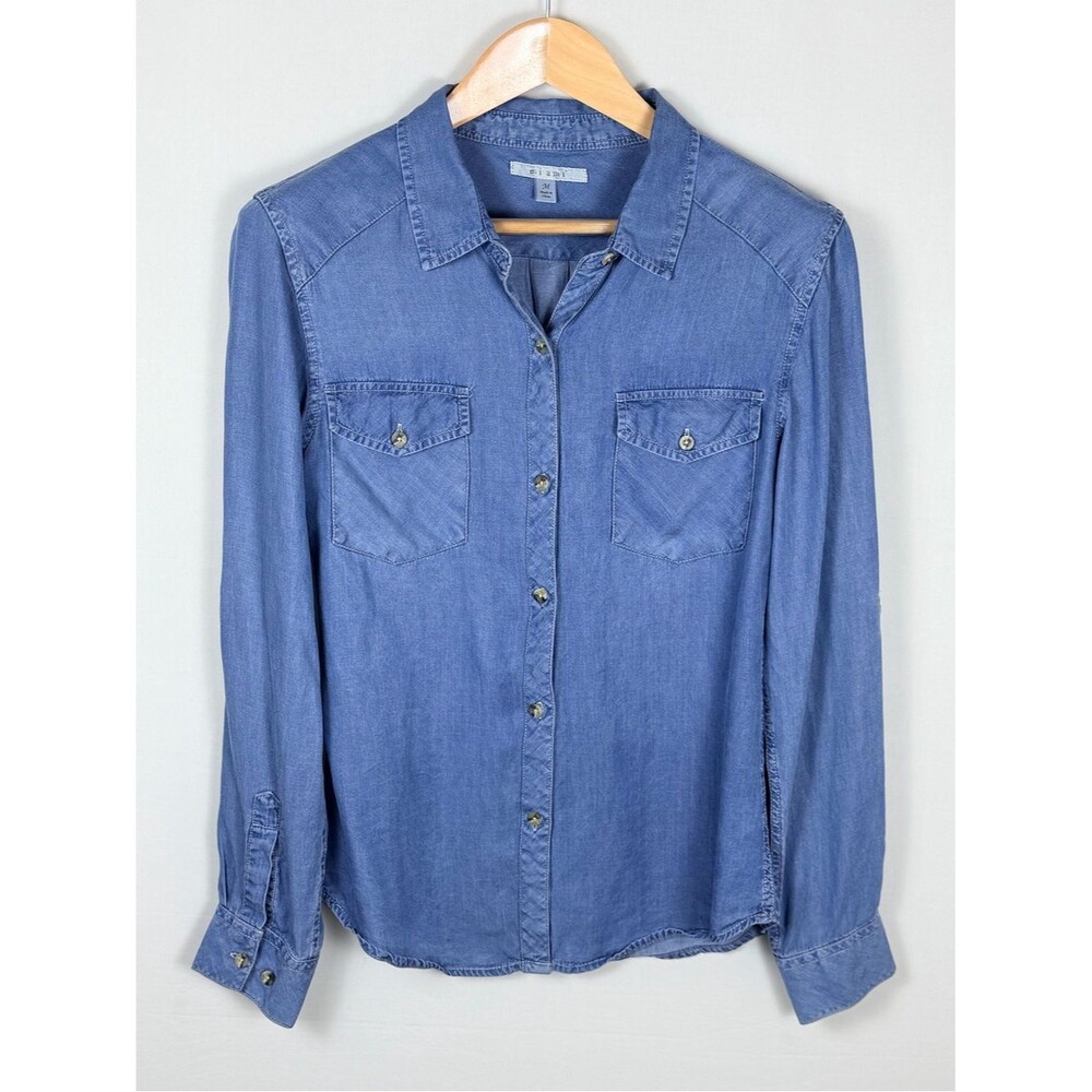 Mi Ami Chambray Button Up Shirt Blue Long Sleeve Pocket Top Medium